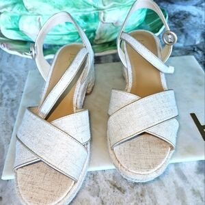 J. Crew Gold Raffia Espadrille Wedges. 8.5 excellent Used Condition